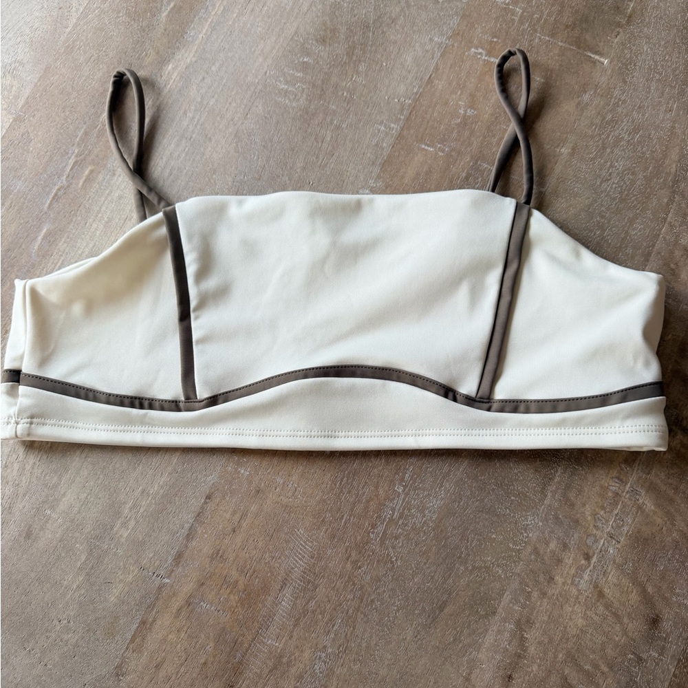 Cream and Brown Contrast Trim Crop Top